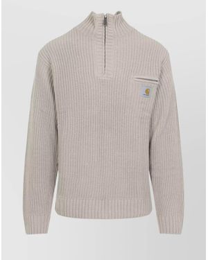 Carhartt High Collar Waffle Knit Half Zip Sweater - Gray