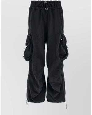 The Attico Cargo Trousers Elasticated Waistband Buckle Detail - Black