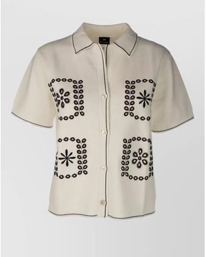 Paul Smith Short Sleeve Knitwear Embroidered Design Top - Natural
