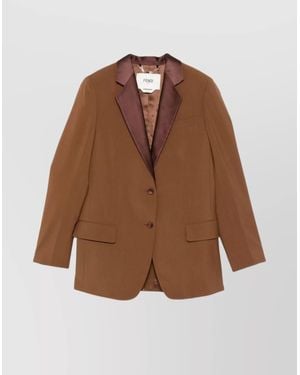 Fendi Silk Lapel Single-Breasted Blazer - Brown