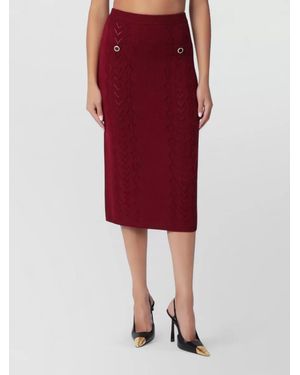 Alessandra Rich Merino Wool Openwork Knit Ribbed Midi Skirt - Red