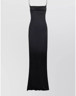 DSquared² Square Neckline Maxi Dress Spaghetti Straps Slit - Black