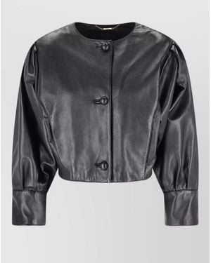 Chloé Cropped Jacket Puff Sleeves Round Neckline - Black