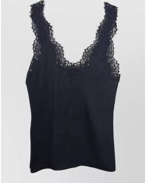 Stella McCartney Lace-Trimmed V-Neck Sleeveless Slim-Fit Top - Blue