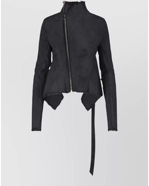 Rick Owens High Collar Coat Adjustable Tie Design - Blue