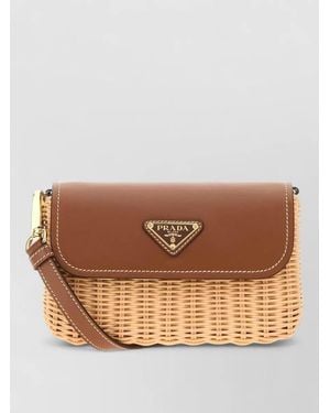 Prada Wicker Leather Crossbody Bag Adjustable Strap - Brown