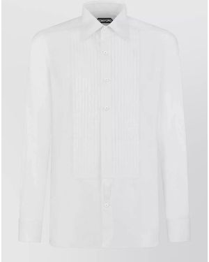 Tom Ford Slim Fit Pleated Front Tuxedo Shirt - White