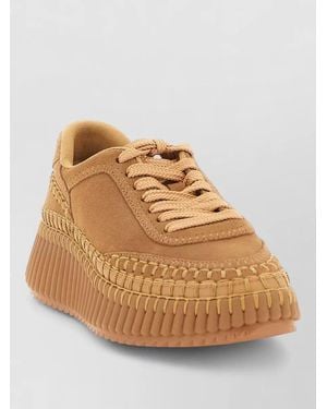 Chloé Nama Lace Up Wedge Sneakers Unique Texture - Natural
