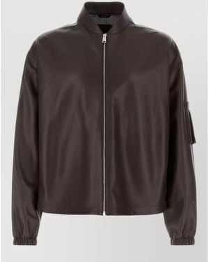 Fendi Nappa Leather Bomber Jacket Casual Style - Black