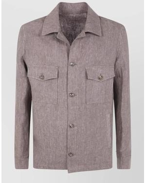 Barba Napoli Linen Single-Breasted Coat - Grey