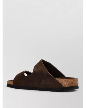 Birkenstock Suede Flat Double Strap Open Toe Slides - Brown