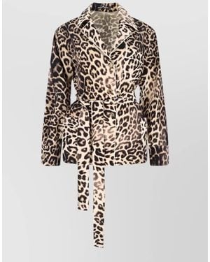 Ermanno Scervino Jacket Animal Print Button Detail Lapel Collar - White