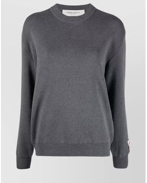 Golden Goose Cotton Blend Crewneck Sweater With Ribbed Detailing - Gray