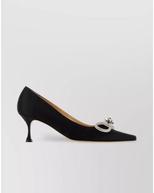 Mach & Mach Satin Rhinestone Bow Pointed-Toe Court Shoes - Black