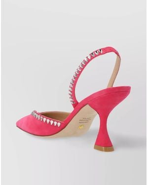 Stuart Weitzman Studded Suede Kitten Heel Slingbacks - Pink