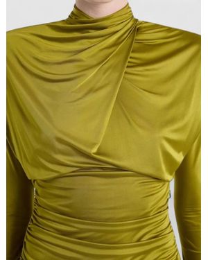 Balmain Draped High Neck Long Sleeve Mini Dress - Green