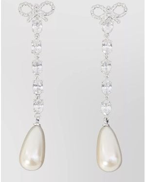 Self-Portrait Bow Crystal Pearl Drop Earrings - White