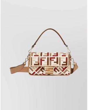 Fendi Canvas Baguette Bag Multicolored Thread Design - White