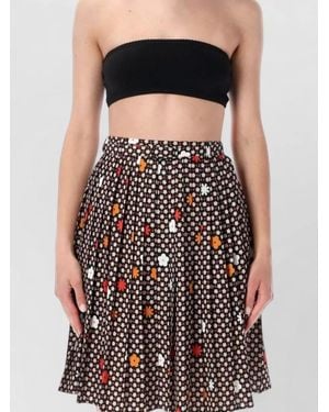 Maison Margiela Floral High Waisted Pleated Midi Skirt - Black