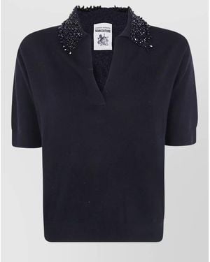 Semicouture Cashmere-Blend Short-Sleeve Turtleneck Jumper - Blue