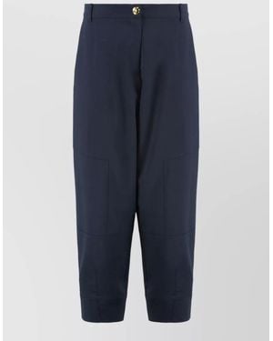 Pinko High Waist Ankle Length Wool Blend Pants - Blue