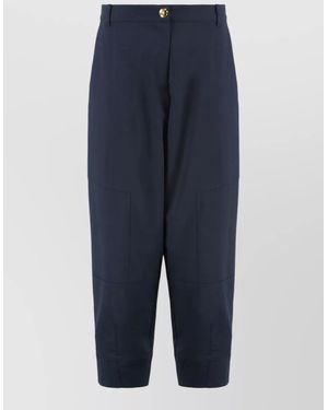 Pinko Wool Blend High-Rise Wide-Leg Trousers - Blue