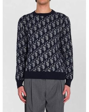 Dior Patterned Crew Neck Knitwear Long Sleeve Top - Blue