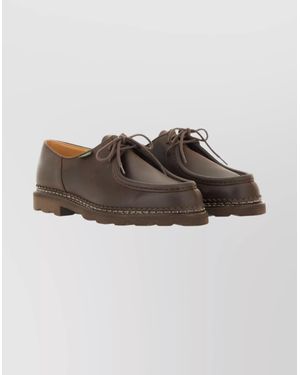 Paraboot Round Toe Leather Derby Shoes With Rubber Sole - Brown