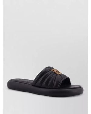 Pinko Leather Logo-Embellished Flat Sandals - Black