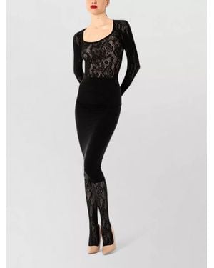 Wolford Rose Lace Long Sleeve Scoop Bodysuit - Black