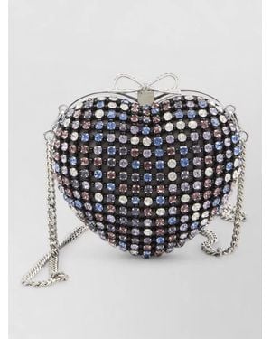 Self-Portrait Crystal Heart Bow Mini Clutch Bag - White