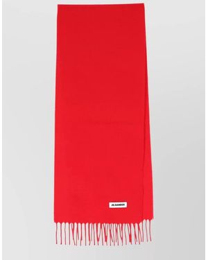 Jil Sander Rectangular Scarf Fringed Edges Refined Shape - Red