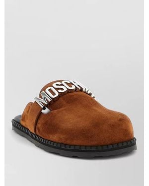 Moschino Suede Open Toe Flat Sole Slides - Brown