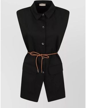 Herno Sleeveless Dress Belted Waist Front Pockets - Black