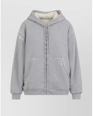 Acne Studios Casual Hoodie With Front Pockets And Print - Gray