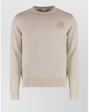 Moncler Cotton Pullover With Crew Neck And Embroidery - Natural