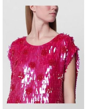 Dries Van Noten Sleeveless Sequin Dress Round Neckline Relaxed - Pink