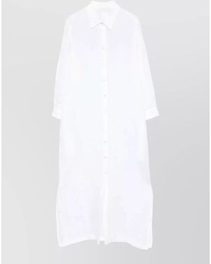 120% Lino Linen Longline Shirt Dress Side Slits - White