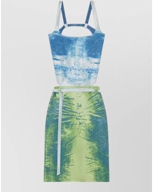 DIESEL Square Neck Sleeveless Cotton Blend Dress - Blue