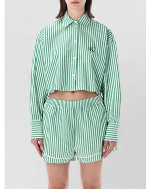 Calvin Klein Cropped Cotton Poplin Pyjama Top - Green