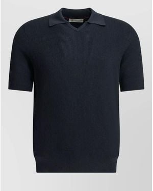 Brunello Cucinelli Linen Cotton Knit Polo Short Sleeves - Blue