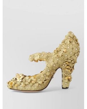 Dolce & Gabbana Floral Crystal Mary Jane Pumps High Heel - Natural