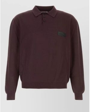 Magliano Cotton Polo Shirt Ribbed Cuffs Hem - Purple