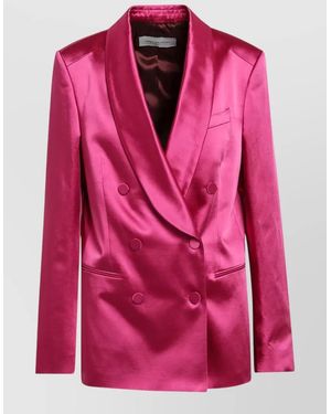 Dries Van Noten Double Breasted Jacket Peak Lapel Satin - Pink