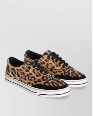 Dolce & Gabbana Leopard-Print Calfskin Low-Top Sneakers - Gray