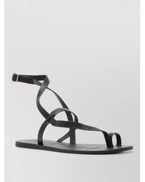 Manebí Leather Sandals Ankle Strap Flat Sole - Metallic
