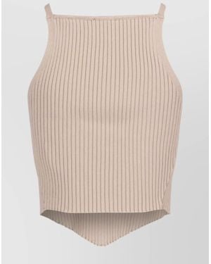 Courreges Ribbed Sleeveless Asymmetric Knitted Top - Natural