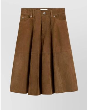 Ami Paris Leather A-Line Midi Skirt - Brown