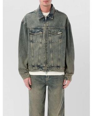 Represent R4 Denim Jacket Buttoned Cuffs Front Pockets - Green