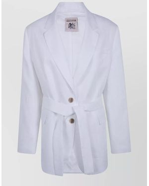 Semicouture Linen Tailoring Jacket Belted Waist Design - Blue
